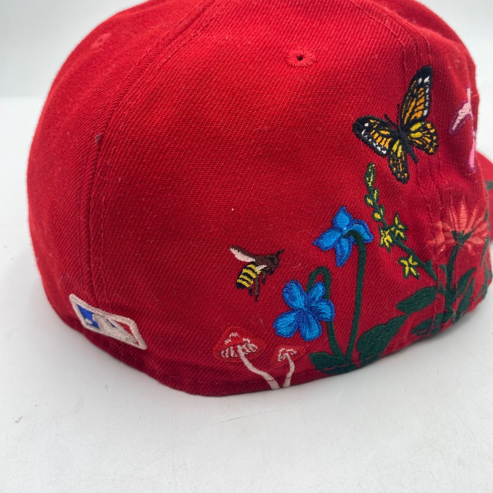 ST. LOUIS CARDINALS New Era 59FIFTY Fitted Hat 7 1/2 Red Floral Bird Butterfly - Picture 6 of 13